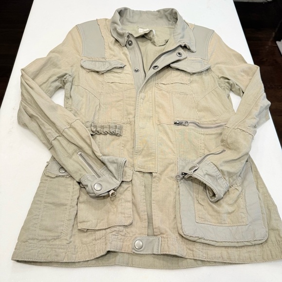 JKT NYC Jakett Khaki/ Green Utility Military Jacket Cotton/leather Trim S - Picture 9 of 13